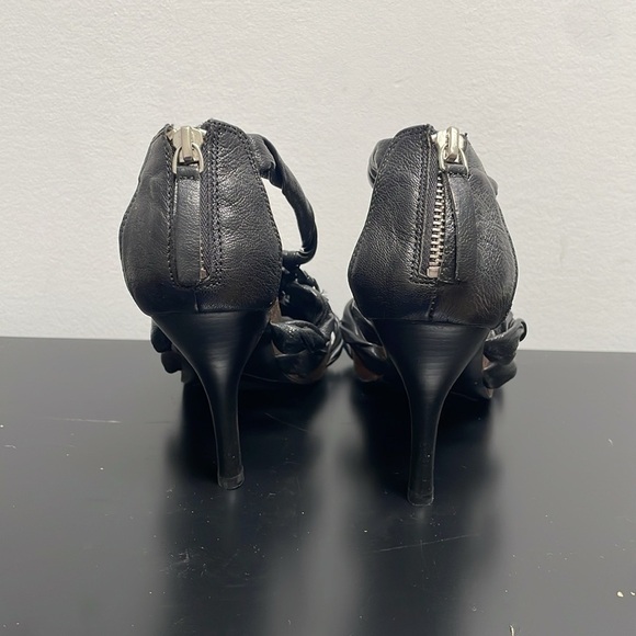 Nine West sandal stiletto black braided leather zipper  platform US7.5 - Picture 8 of 12